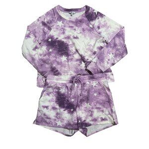 Wildfox Purple Tie Dye Stars Long Sleeve Sweatshirt & Shorts Set Size Small